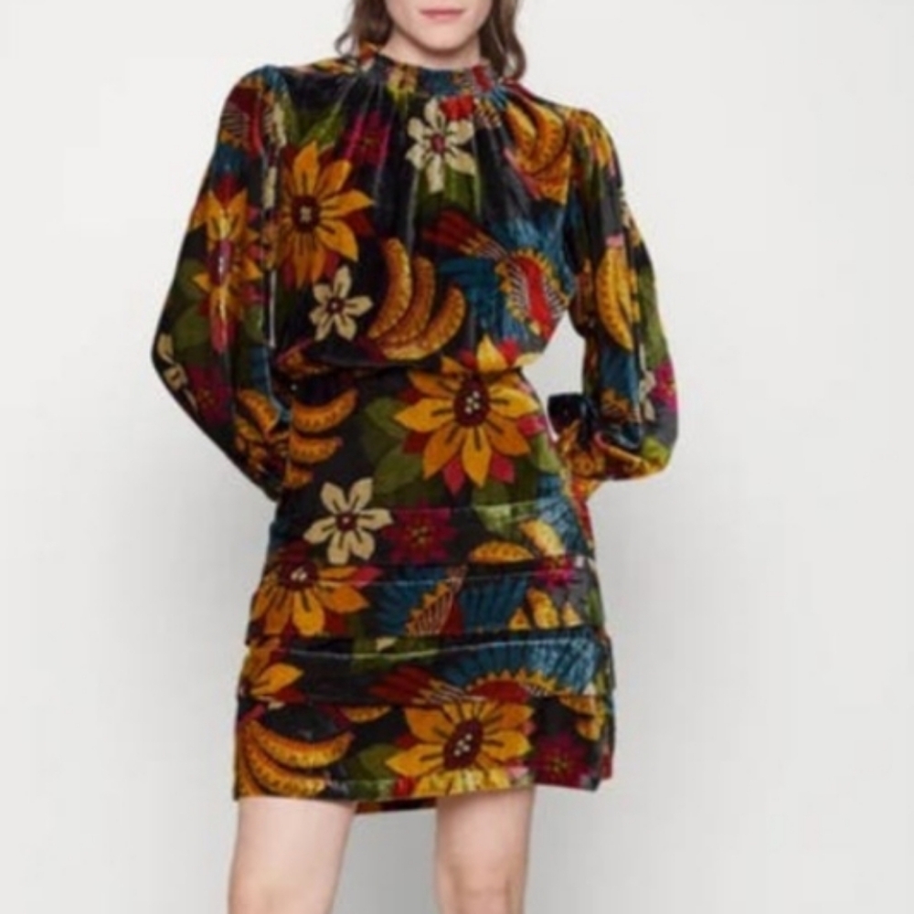 FARM Rio Velvet Mini Dress Macaw Ballet